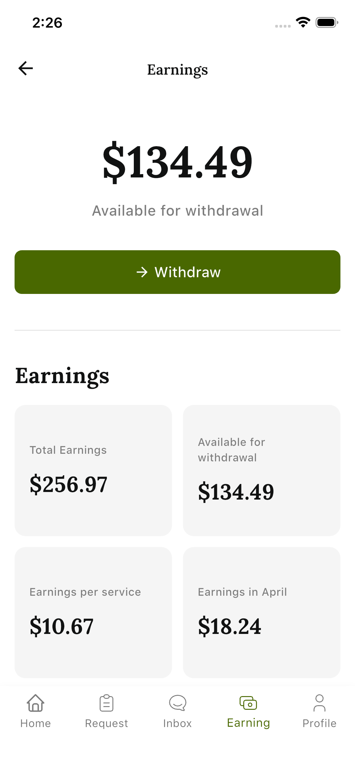 Withdraw earnings